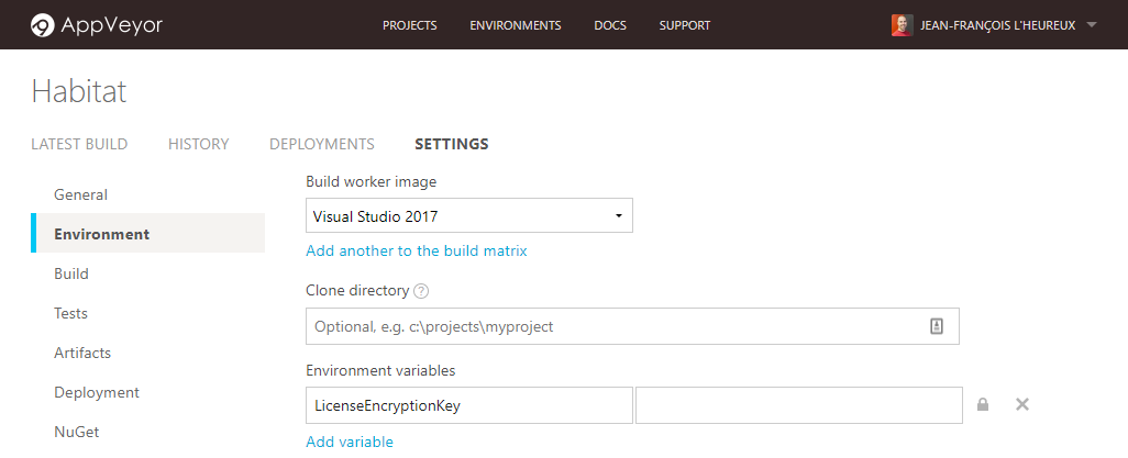 Add an AppVeyor project from GitHub