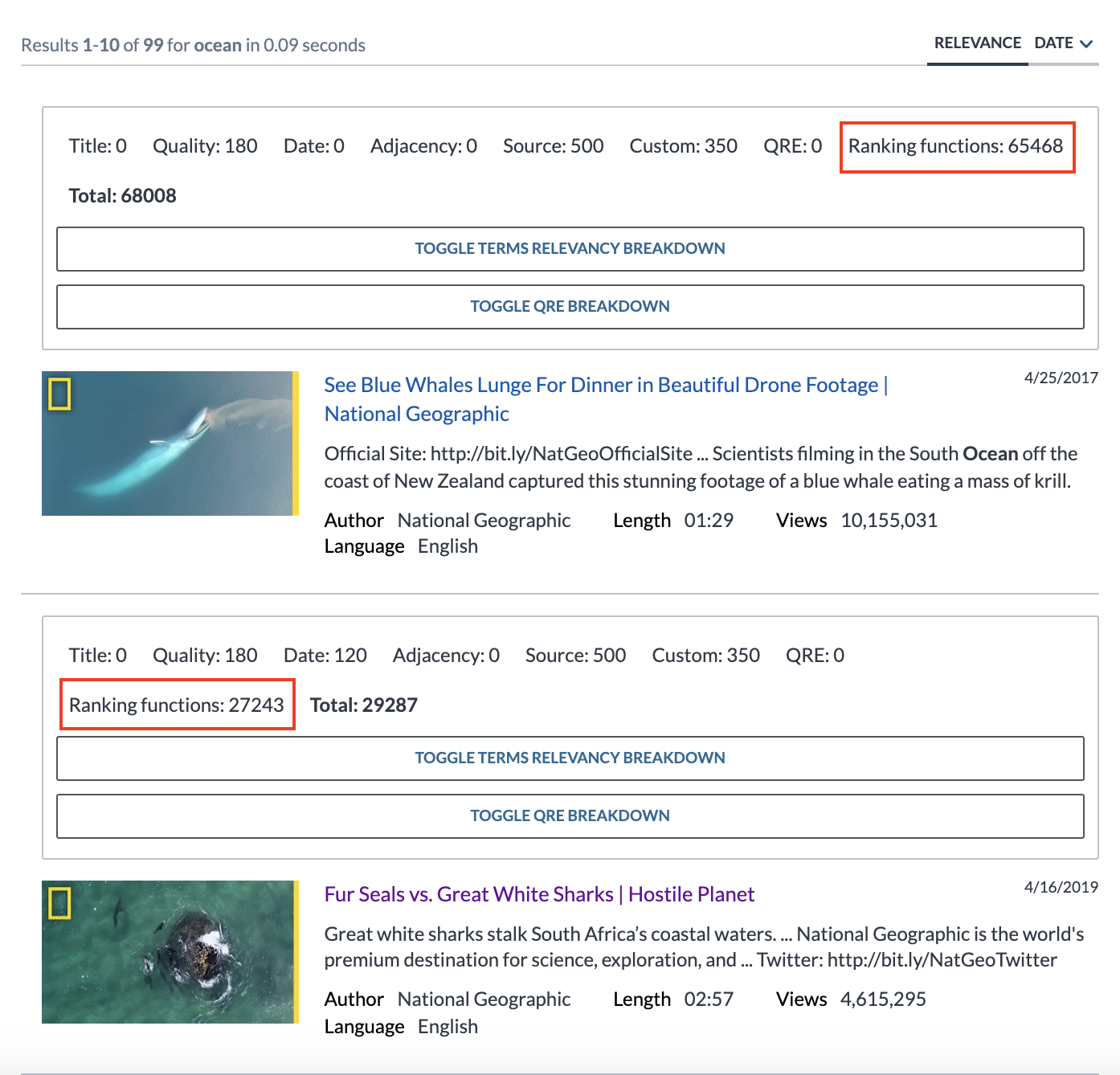 Ranking expressions in query pipeline