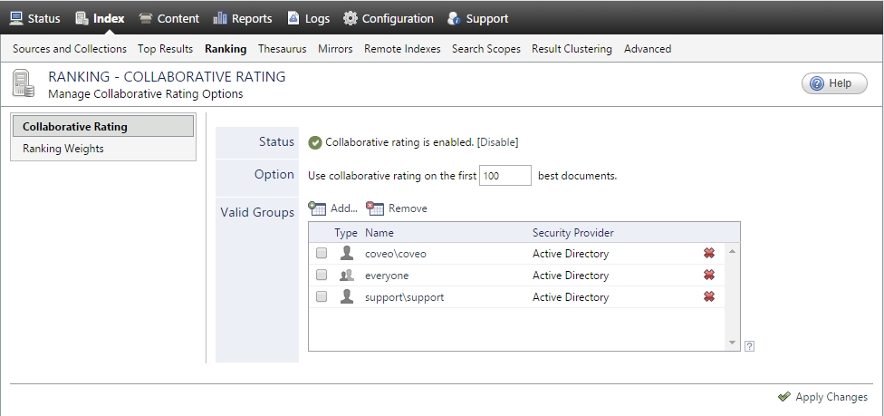 Modify group for Collaborative rating